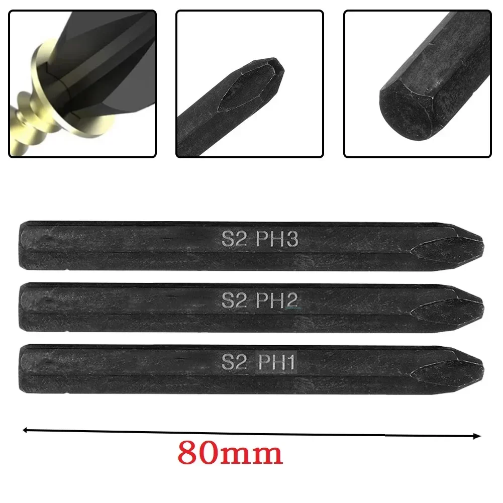 1pc 80mm Alloy Steel Hex Shank Impact Electric Cross Screwdriver Bits Hexagon Shank Screw Driver Bits PH1 PH2 PH3 Hand Tools