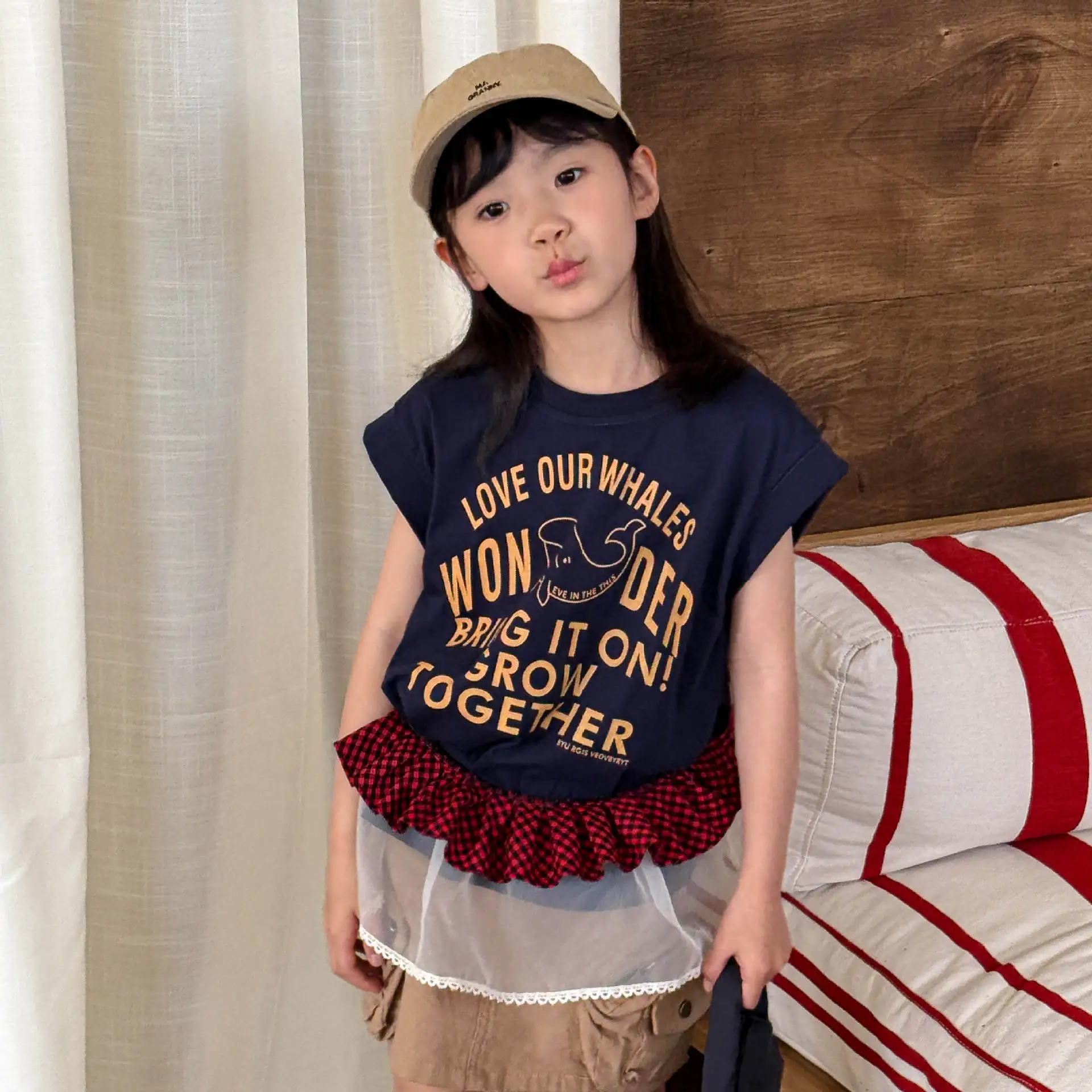 

2025 Summer New Girls Sleeveless T Shirts Cartoon Letter Print Children Casual Tee Cotton Boys Versatile Vest Baby Loose Tops