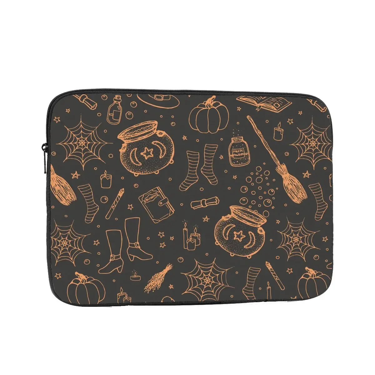 Zipper Laptop Notebook Sleeve Cover Bag Pumpkin Witch's Broom Hat Tablet Bag Sleeve 10 12 13 15 17 Inch Shockproof Case Bag