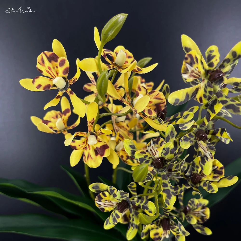 SunMade High-end 2 Forks Spring Melody Orchids with Green Leaves Silk Artificial FLowers Tiny Flowers Home Garden Decoration DIY