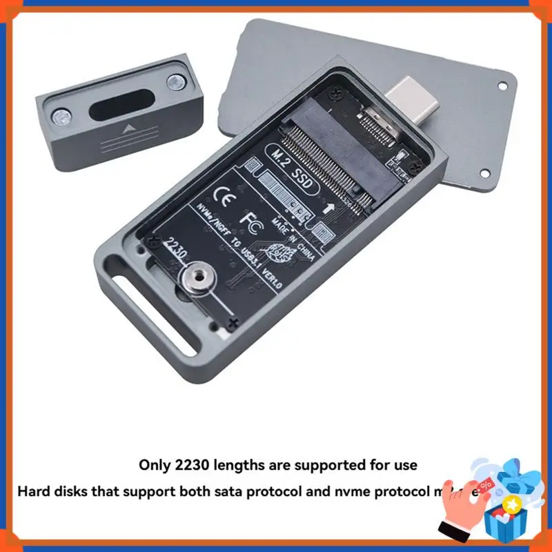 Compact M.2 SSD Case M.2 NVME SATA Double Protocol External Hard Drive Case USB3.2 GEN2 10Gbps SSD Enclosure Support 2230