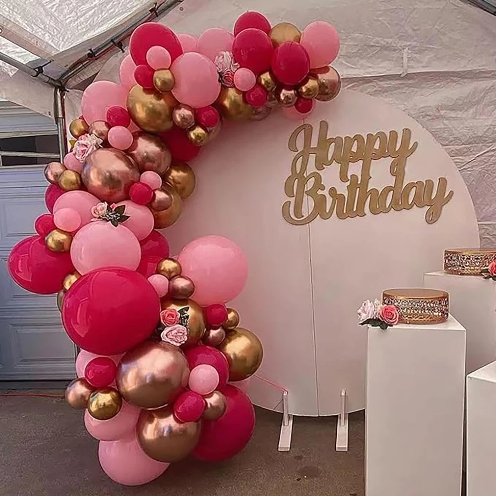 Pink Balloons Garland Pink Metal Rose Red Confetti Latex Ballon Arch Kit Gril Birthday Party Baby Shower Bride Shower Decoration