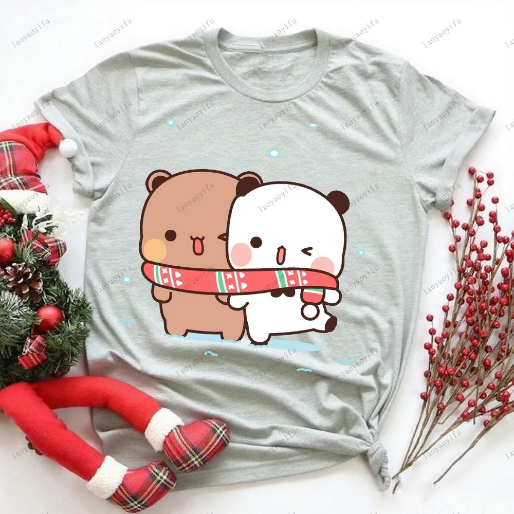 MERRY XMAS Bubu Dudu Cute Little Bear Printed T-shirt Tops Comfy Casual Breathable Streetwear  Short-sleeve Round Neck Clothes