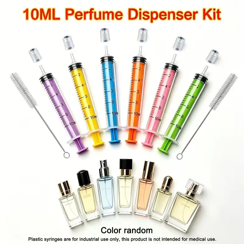 11Pcs Colorful Perfume Syringes, Including Syringe/Dispenser Head/Brush, Made of Durable and Reusable Plastic, with Clear Scale Markings, Manual Precision Dispensing Perfume Syringe and Perfume Extractor (Color Random)