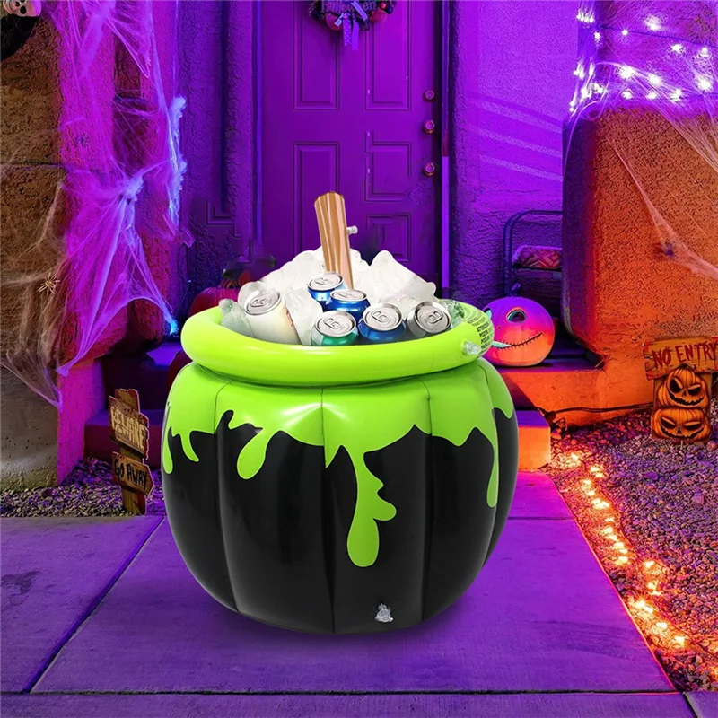 Witch Stirring Candy Inflatable Ice Bucket Chilled Beverage Halloween Horror Haunted House Bar Decor