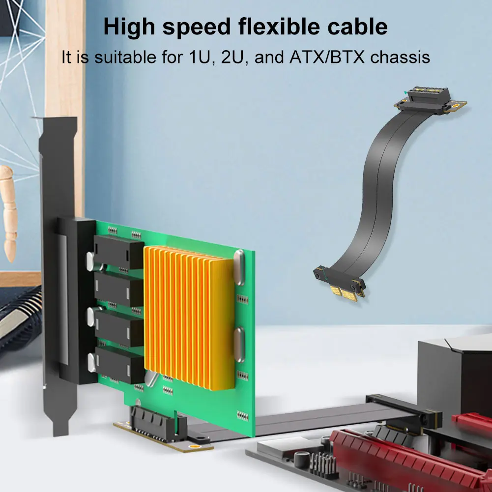 كابل PCI-E 4.0 X1/X4 Riser كابل تمديد PCIE 4.0 90 °   تركيب PCIe 4.0 بطاقة موسع مرنة عالية السرعة 90 درجة محول