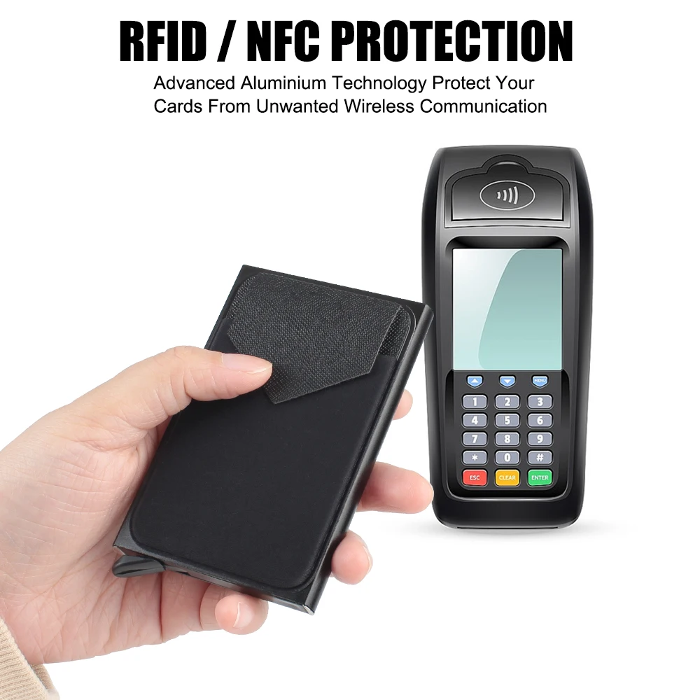 Aluminum Credit Card Box RFID Wallet ID Card Credit Card Holder Ultrathin Automatic Pop With Elasticity Back Pouch