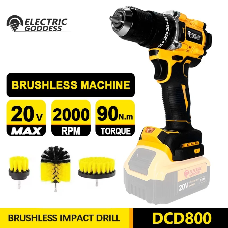 

Brushless Electric Drill Household Car Cleaning Electric Drill Brush Head Set Cordless Screwdriver for Dewalt 20v Battery Pin