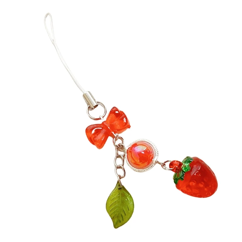 S1Y1 Elegant Strawberry and Leaf Pattern Phone Strap Accessory Stylish Phone Lanyard