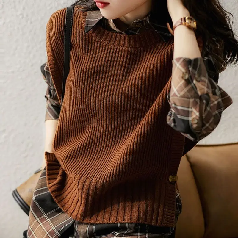 2023 Spring and Autumn New Short Slim V-neck Loose Office Lady Sweater Tank Top Preppy Style Fashion Casual Solid Women\'s Vest