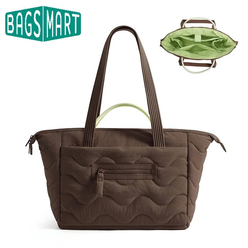 BAGSMART Quilted Tote Bag Casual Large Capacity Travel Handbag Waterproof Commuting Shoulder Bag for College Daily Office