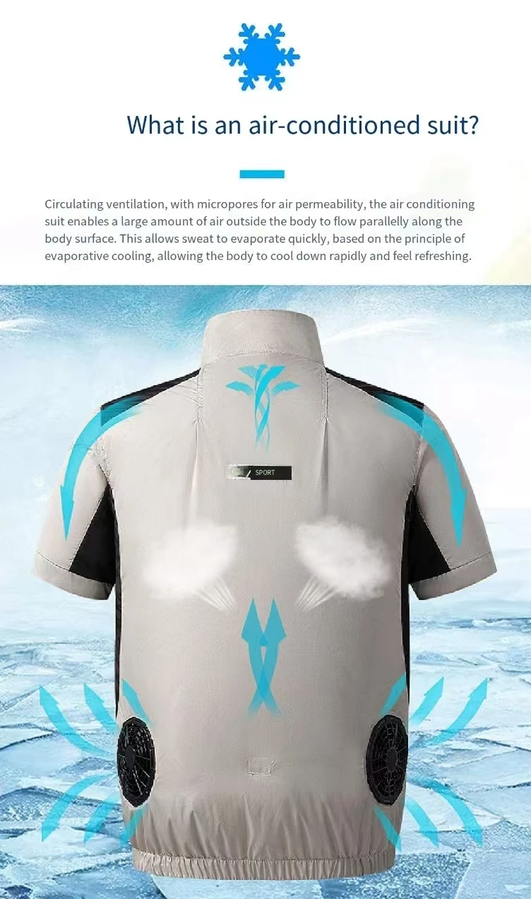 ملابس صيفية جديدة مكيفة، ملابس عمل غير رسمية للاستخدام الخارجي، ملابس تبريد ومنع ضربات الحرارة، أكمام قصيرة #2