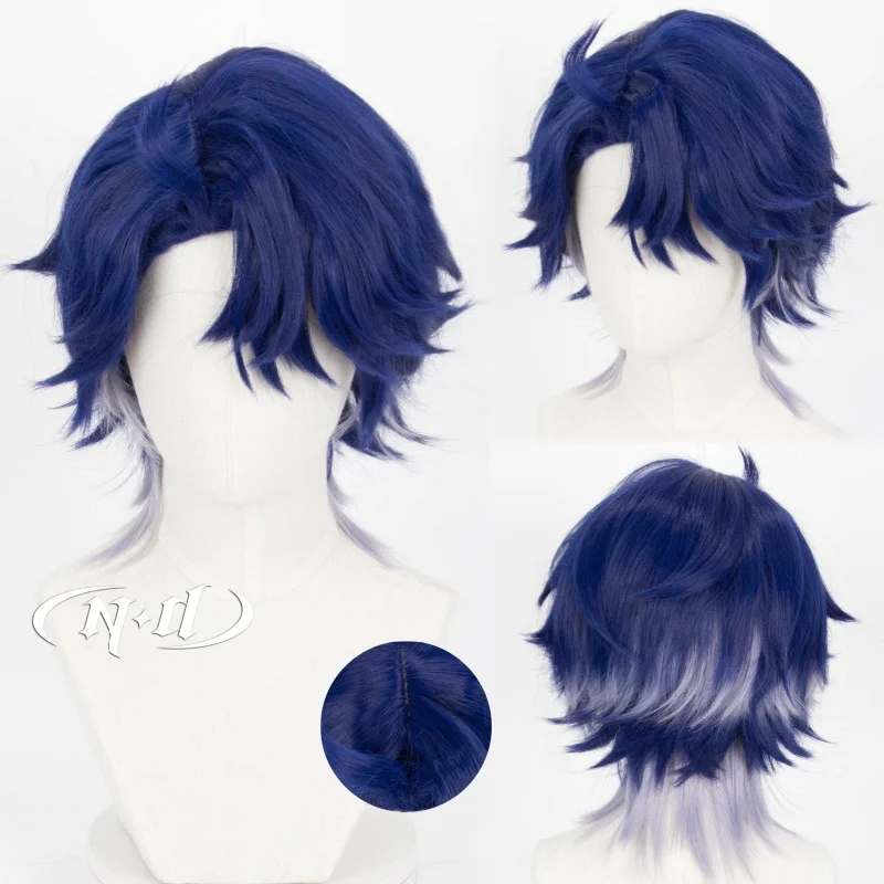 ND Sampo Koski تأثيري الباروكات هونكاي ستار السكك الحديدية تأثيري قصيرة الأزرق الداكن خصلات الشعر المستعار للعبة كوميك كون كوزر مقاومة للحرارة الاصطناعية