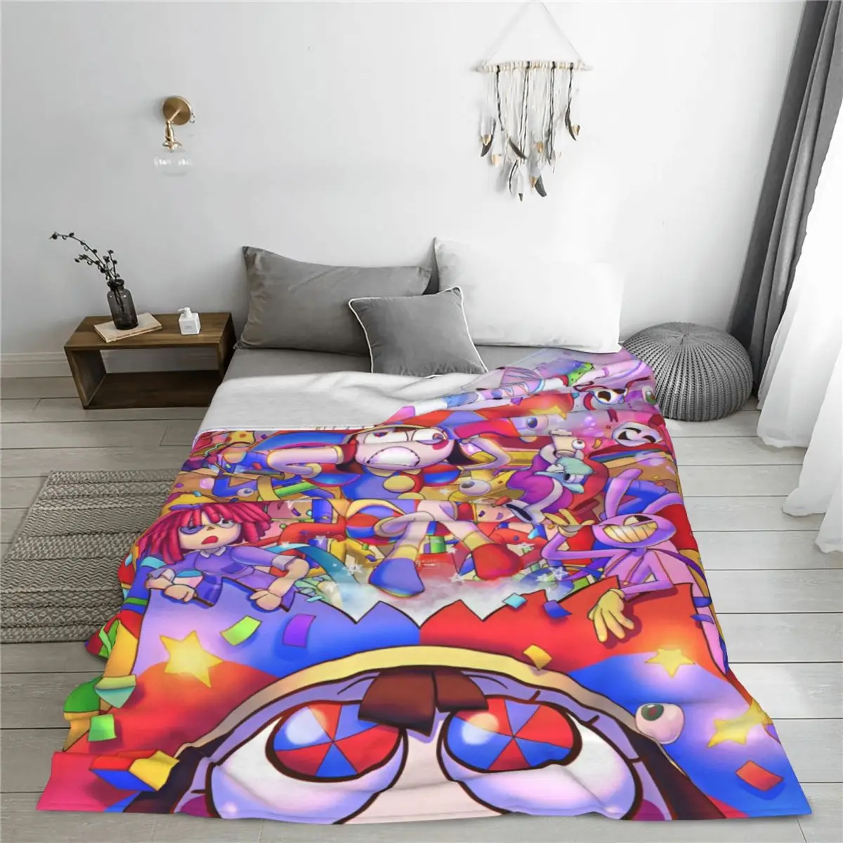 The A-Amazing D-Digital C-Circus Cartoon Blankets Pomni Jax Anime Fuzzy Funny Breathable Throw Blankets Coverlet Spring/Autumn