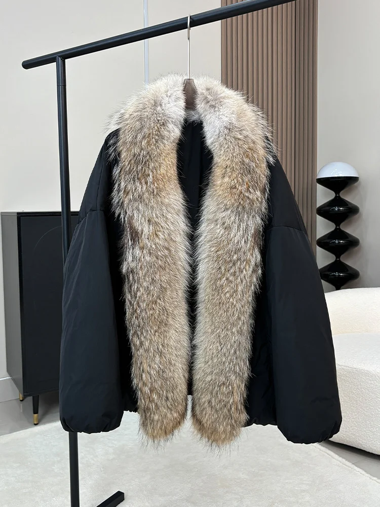 الشتاء الدافئة أوزة أسفل السترات الطبيعية ريال فوكس الفراء طوق المرأة البخاخ السترات سميكة فضفاضة معاطف الإناث أبلى #5