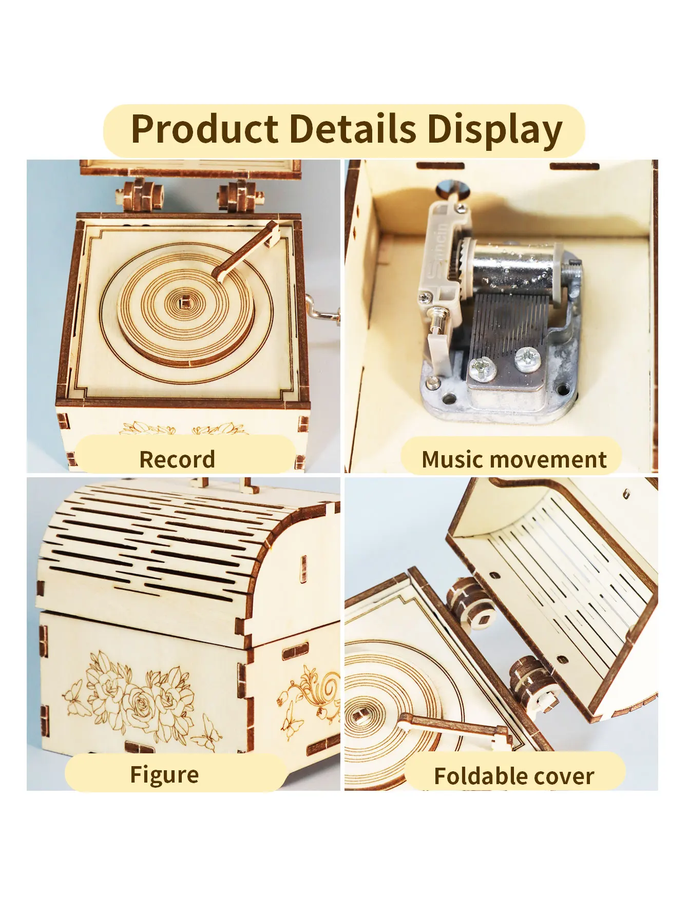 لغز خشبي ثلاثي الأبعاد صندوق تشغيل الموسيقى الكنز اليدوي أنت بلدي أشعة الشمس مجموعة نماذج تجميع يدوية للعطلات وأعياد الميلاد وهدايا عيد الميلاد #4