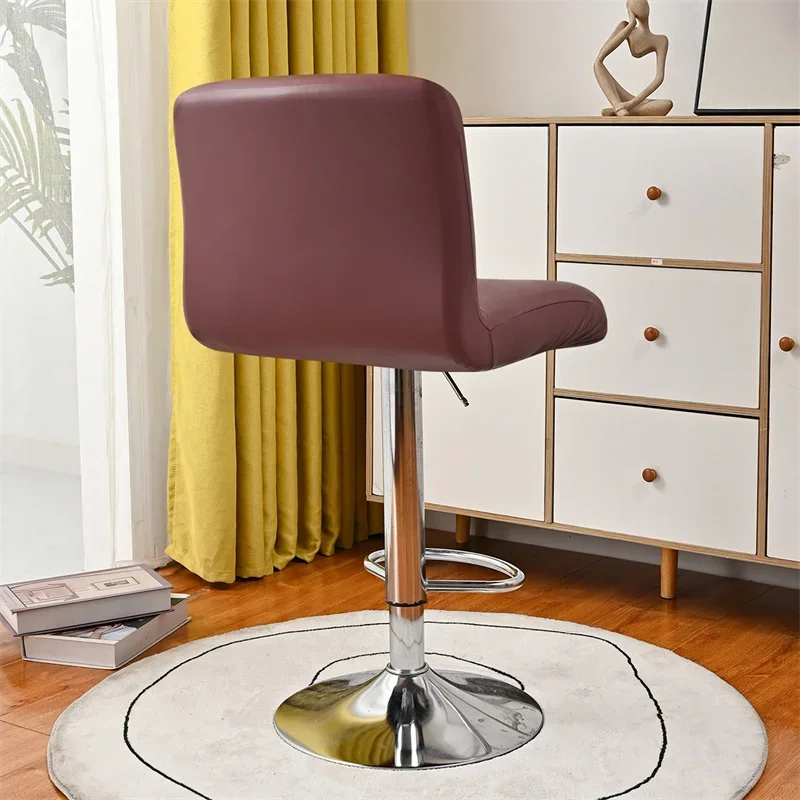 Pu Leather Bar Stool Chair Cover Stretch Office Chair Slipcovers Elastic Waterproof Short Back Chairs Covers Dining Room Kitchen