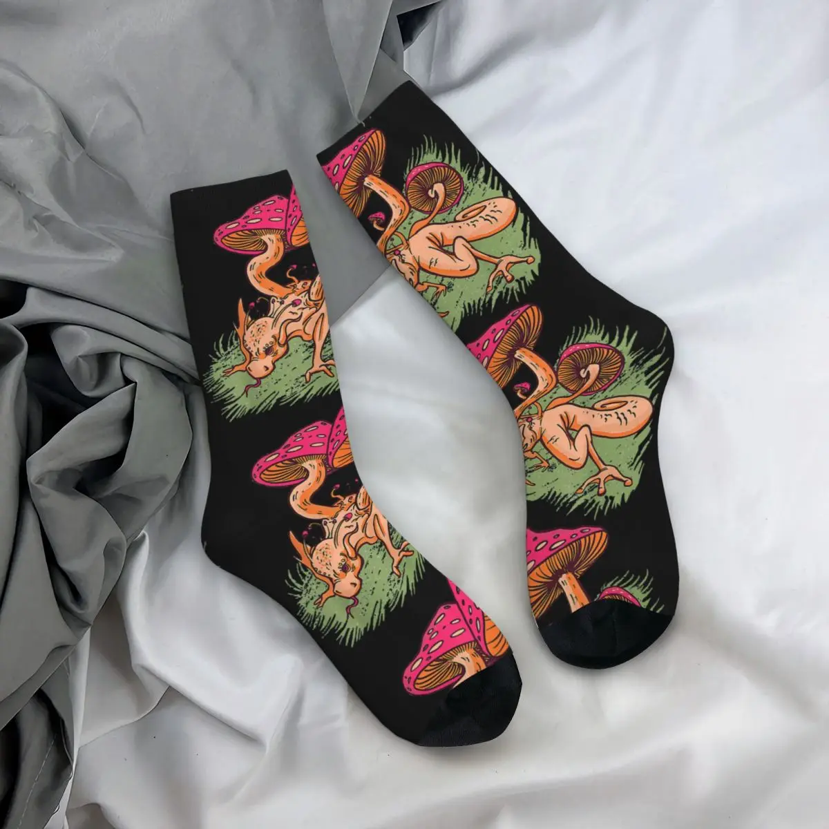 Calzini a compressione da uomo felici semplici e fermagli Vintage Harajuku Magic Mushroom Fantasy Animation Hip Hop Seamless Crew Sock