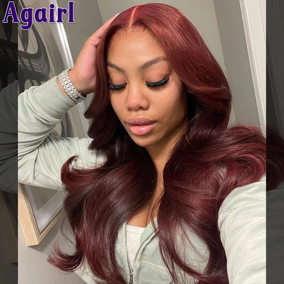 Burgundy Red Ready Go Closure Wig Human Hair 13x4 Wavy Lace Front Wig Pre Plucked Reddish Brown 13X6 Lace Frontal Body Wave Wig