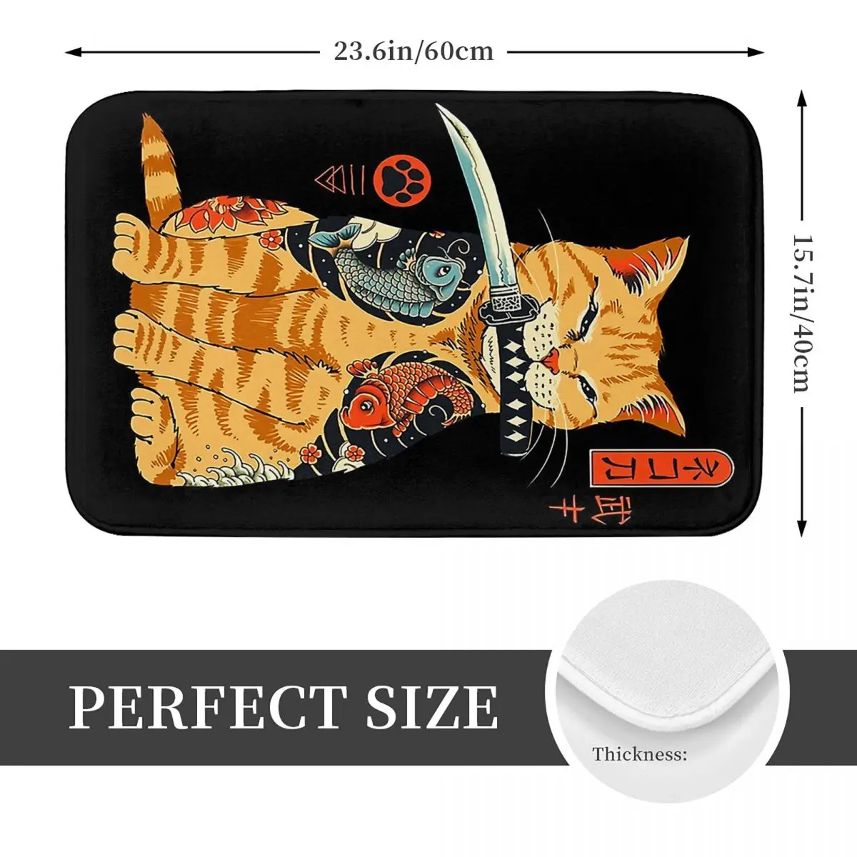 Catana Cats Retro Samurai Yakuza Holder Non-slip Doormat Floor Mat Water oil proof Carpet Rug for Kitchen Entrance Home Bedroom
