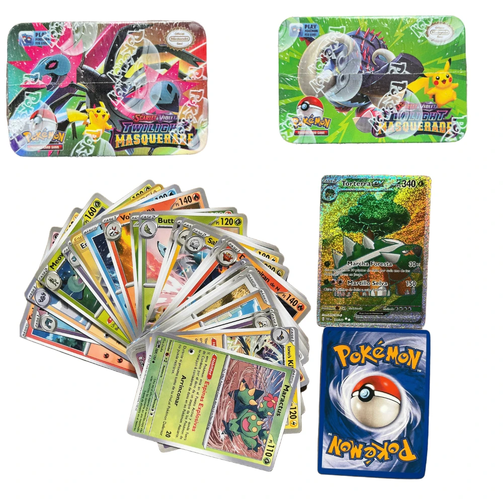41/42/48/68/118/210 pçs caixa de metal ferro pokemon cartas de negociação jogo branco flare pikachu jogo anime cartões bancários para crianças presente