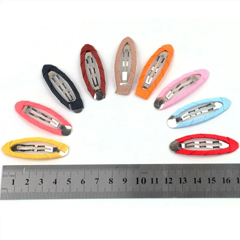 50Pcs/Lot DIY Hair Accessories 5cm Cloth Material Wrapped Water Drop Hairpin Metal Kids Hair Clip Handmade Oval Girls Headdress