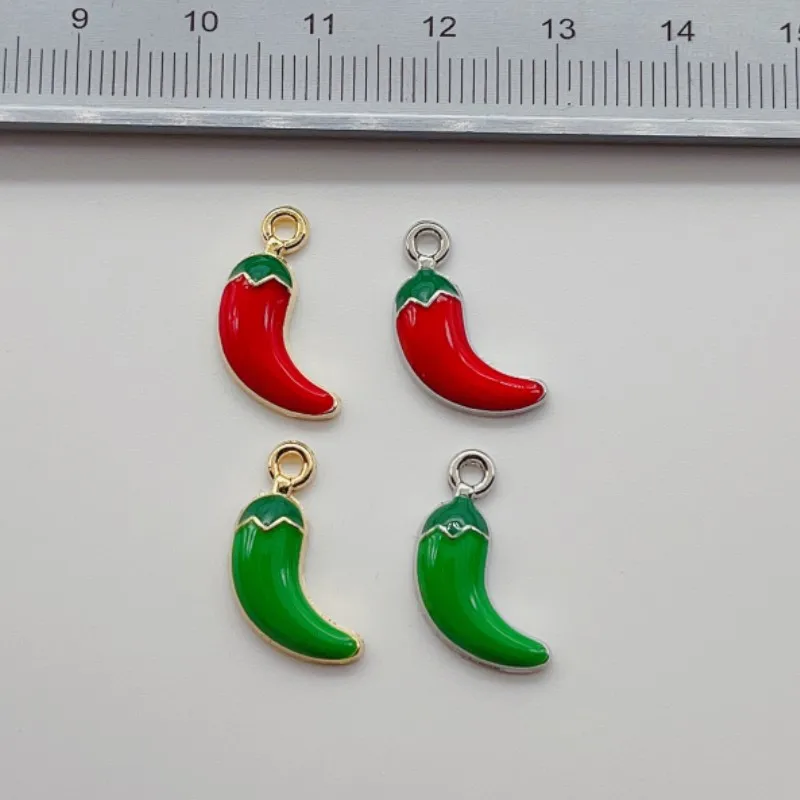 20pcs/lot Red Chili Horn Charm Alloy Talisman DIY Jewelry Accessories Craft Lucky Pendant Making Vegetabal Floating 19*9mm