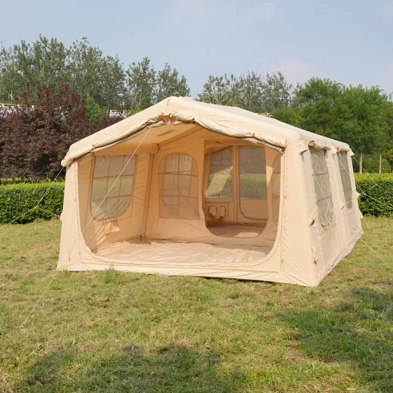Large Cotton Inflatable Camping Tent 13.68m2 Waterproof 5000mm Double Door Air Cushion Shelter for Family Outdoor Luxury