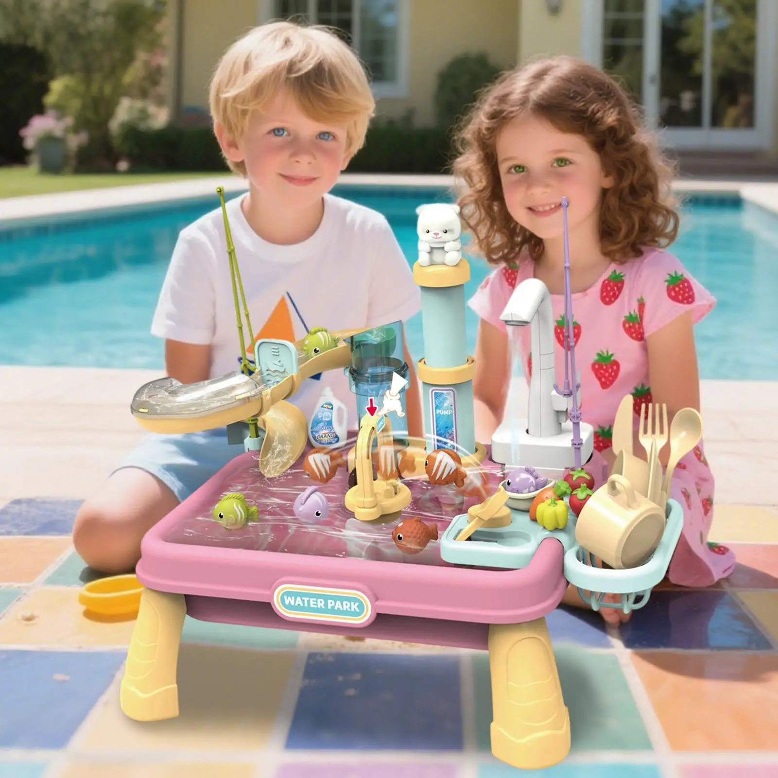 

Children Sand Water Table Outdoor Toys Water Play Table Boys Girls Outdoor Interaction Game Children Garden Water Activity Table