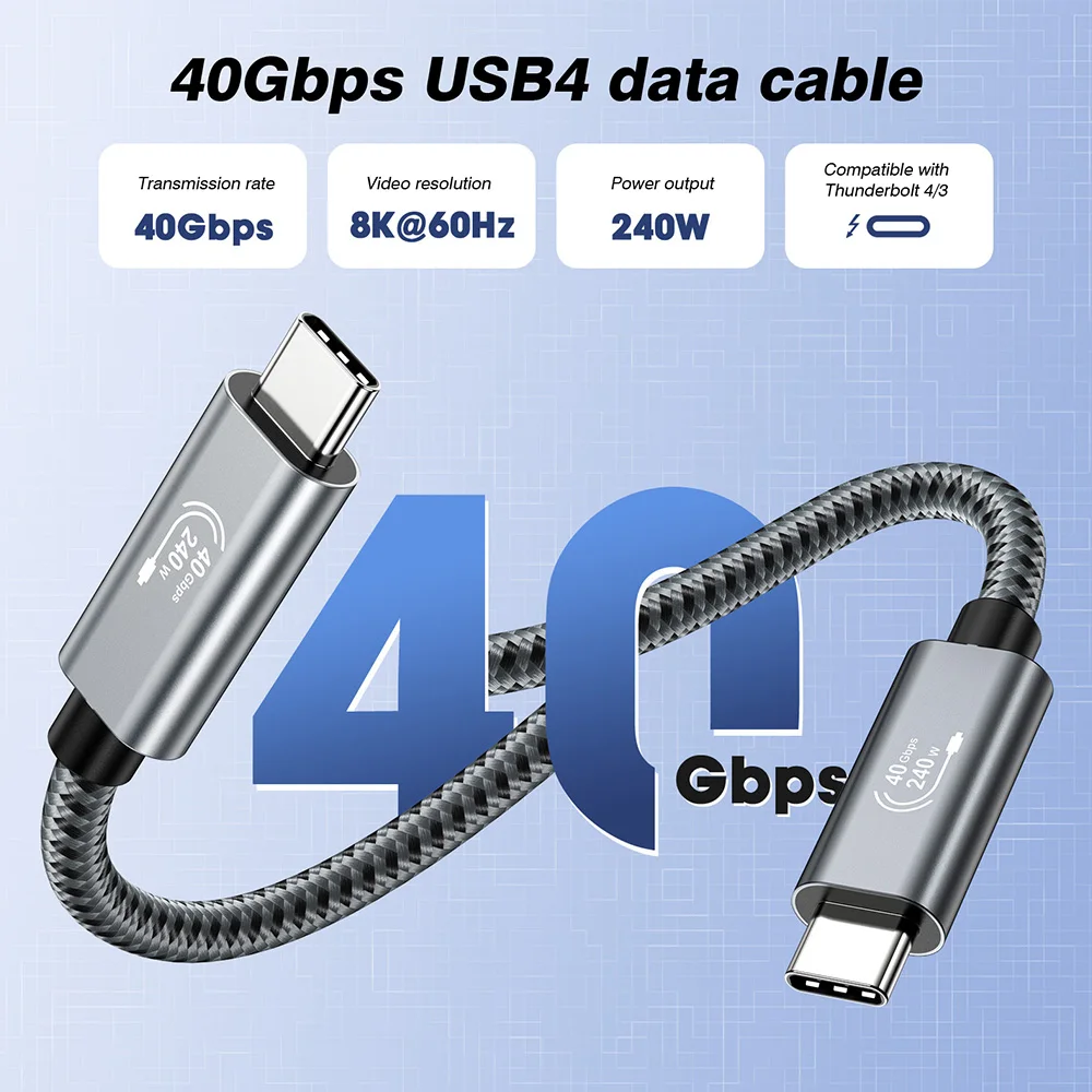 Кабель USB4 40 Гбит/с, 8K при 60 Гц, 4K при 120 Гц, видео, зарядка 240 Вт, совместимый с кабелем USB-C Thunderbolt 4/3 для MacBook Pro/Air Samsung