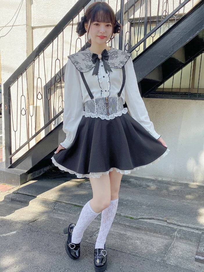 Japanese Mine Style Lace Bow Ears Doll Collar Long Sleeve Single Breasted Heart Zipper Sweet Versatile Lolita Shirt Blouse Women