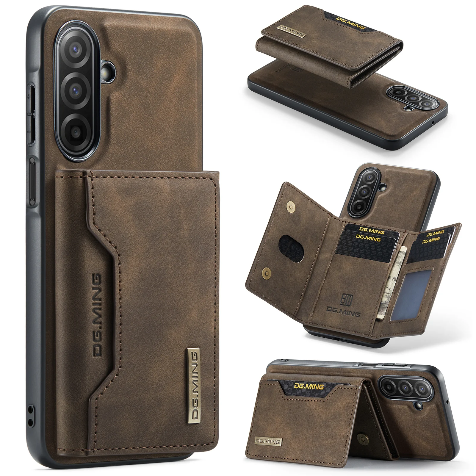 Casing Dompet Kulit Magnetik 2 in 1 yang Dapat Dilepas untuk Samsung A17 S25 Ultra S24 Plus S23 S22 A16, Pelindung Anti Benturan