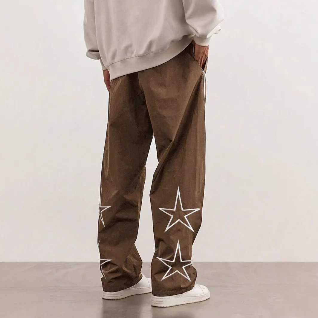 Spring And Autumn Men's Trousers Casual Fashion Embroidered European and American High Street Trend Sports Leggings Men