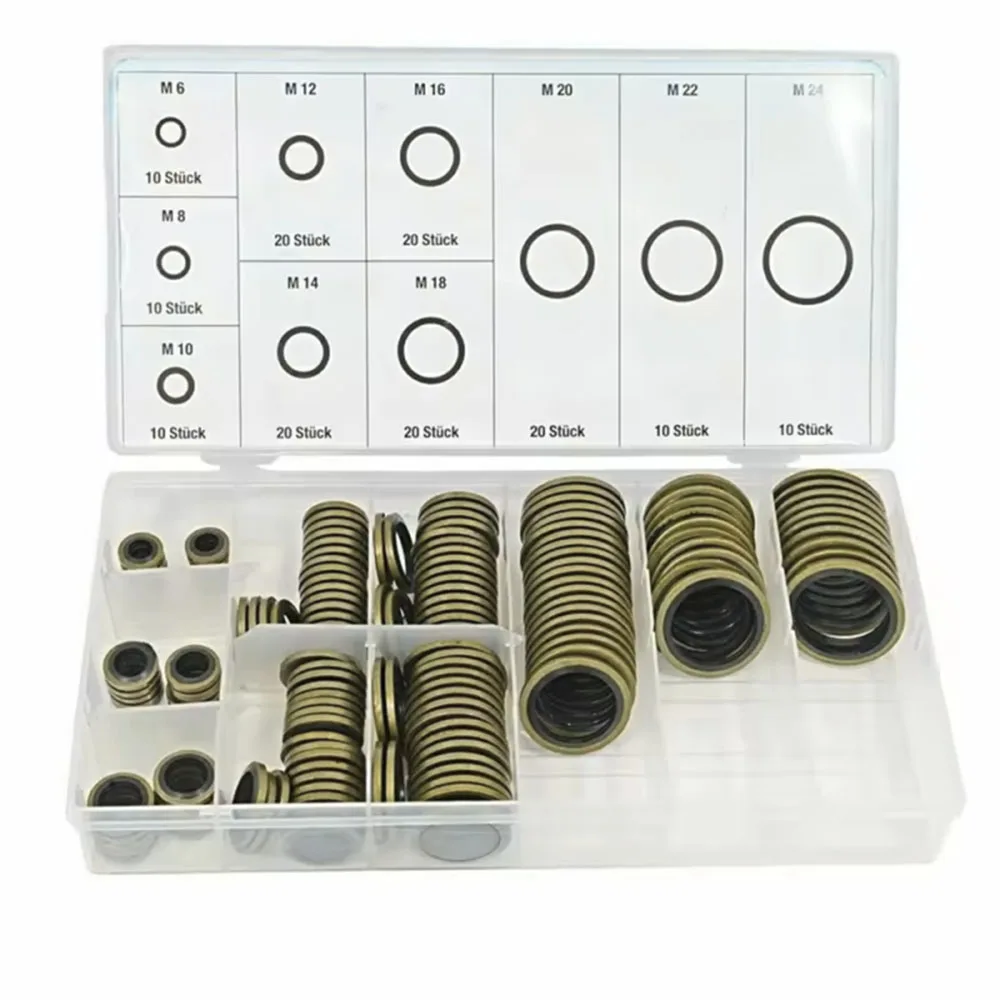150pcs Bonded Seal Sealing Ring Assortment Kit Oil Drain Screw Combined Washer Seal Set M6 M8 M10 M12 M14 M16 M18 M20 M22