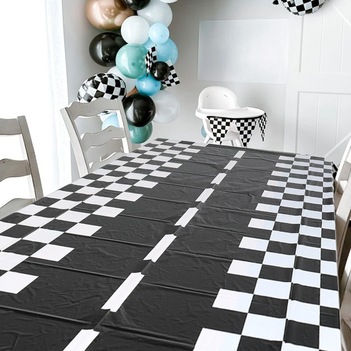 

Checkered Race Car Party Black White Checkered Flag Tablecloth Road Tablecloth Racetrack TableCover Racing Birthday Party Decor