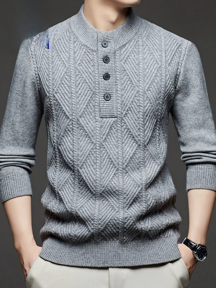 

Rn Busin вязаный длинный свитер све с вышивкой и воротником-стойкой, мужской повседневный зимний модный однотонный свитер