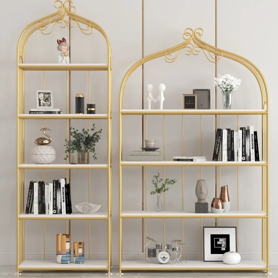American shelf retro floor solid wood wrought iron baffle shelf bookshelf living room bird cage storage