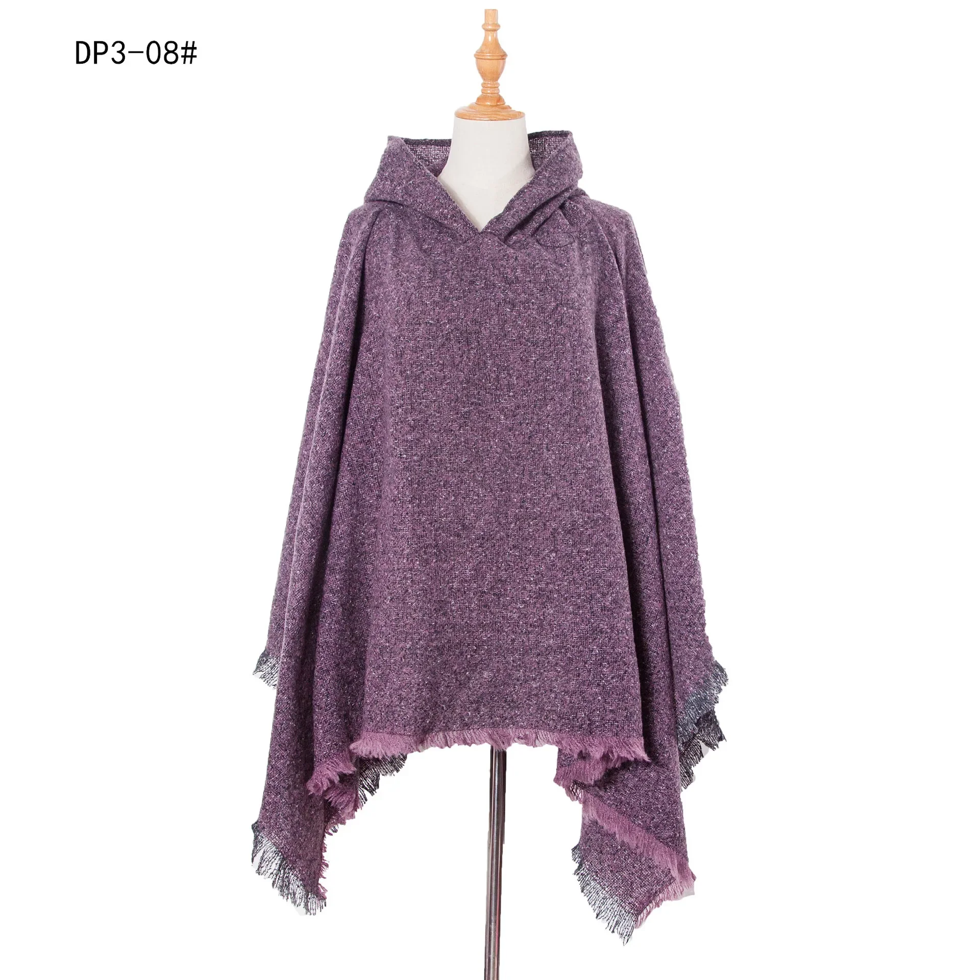 Poncho à capuche en fil boucle pour femme, cape de document solide, pull pour femme, mode de rue, capes bleues, nouveau tourisme, automne et hiver