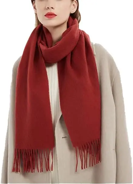 Wool Scarf, 100% Pure wool，Women's Solid Color Fringed Wool Scarf