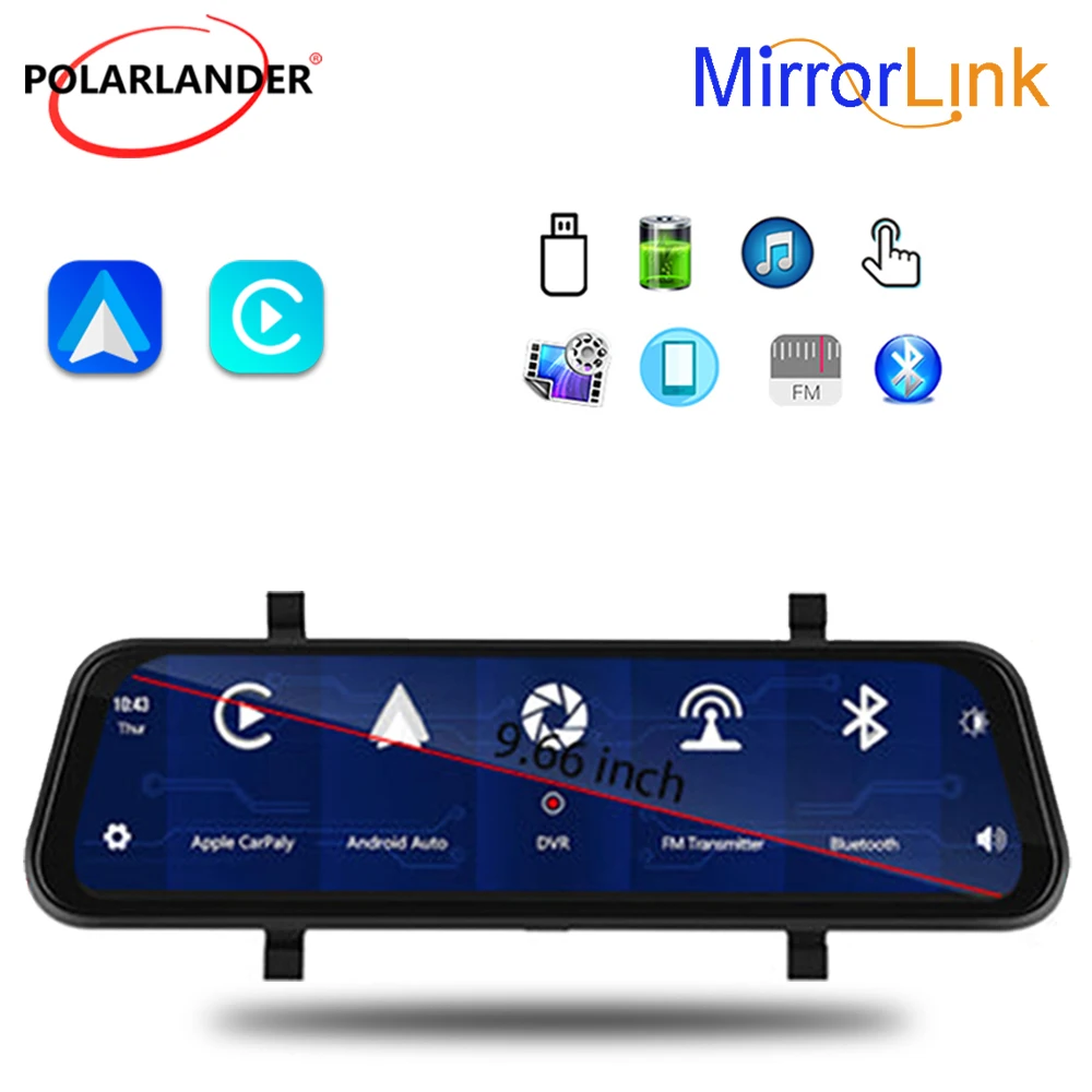 

Portable Back-up Camera Touchscreen Mirror Link Navigation FM Android Auto Wireless CarPlay 9.66" Front Camera