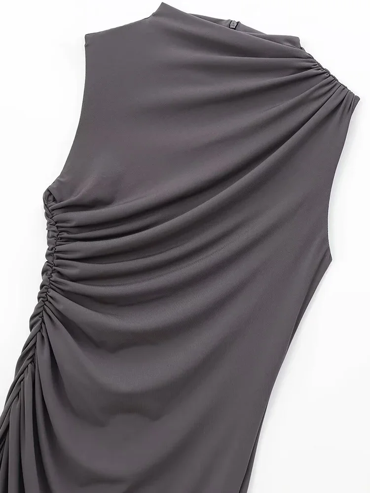 فستان Willshela للسيدات ذو ثنيات وسحاب خلفي متوسط الطول عتيق برقبة دائرية بدون أكمام فساتين نسائية أنيقة