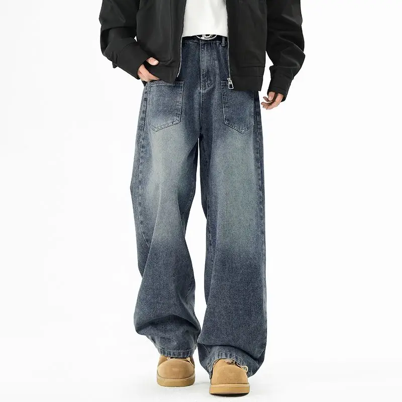 الرجال جينز غير رسمي فضفاض أنماط الربيع والخريف حجم كبير موضة أنبوب مستقيم معلقة الشعور فضفاض الرجعية بنطال ذو قصة أرجل واسعة
