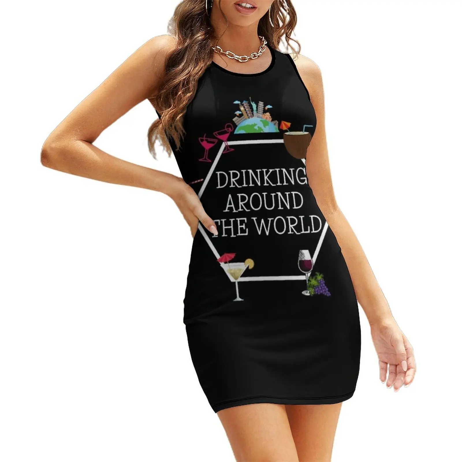 

Copy of Drink Around The World Vacation Sleeveless Sundress women's elegant loose dresses elegant dresses plus sizes