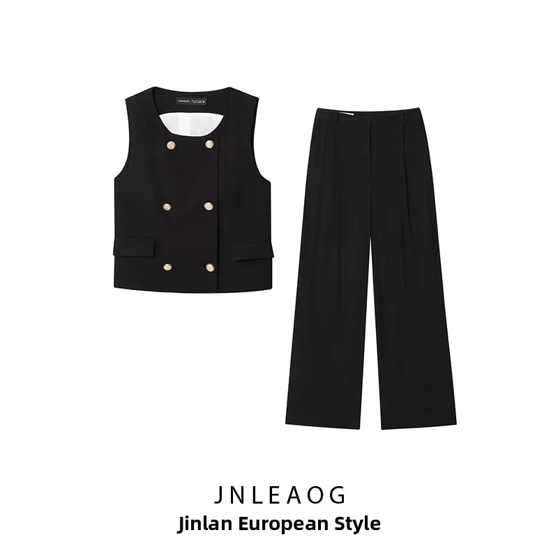 

Позолоченный комплект: плиссированный жилет и широкие брюки. Модный повседневный летний комплект для женщин.