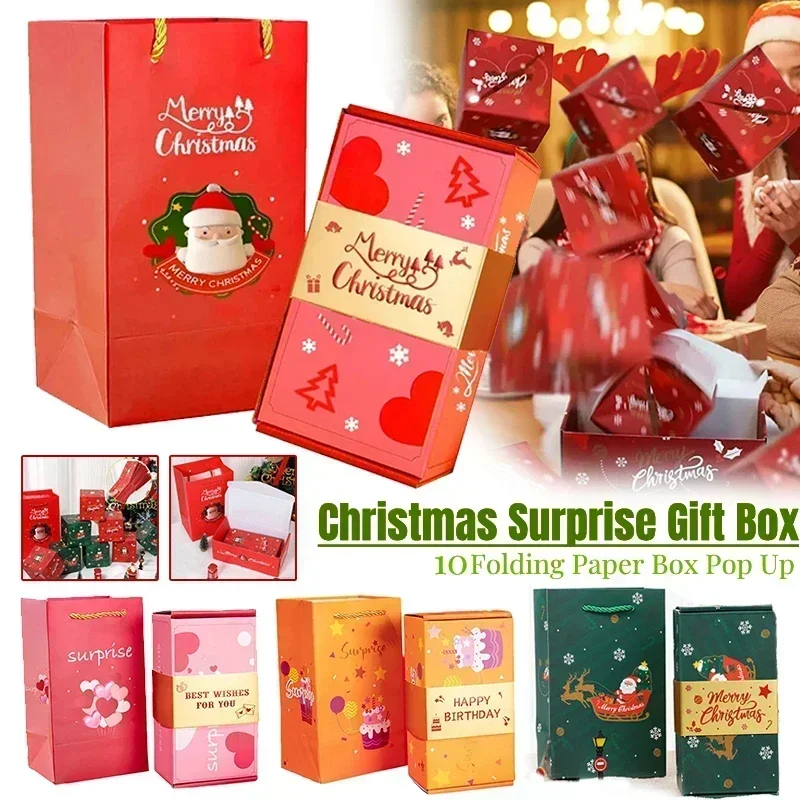 Christmas Gift Box Diy Folding Paper Boxs Money Pop Up Birthday Wedding Surprise Bounce Boxs Explosion Red Envelope Gift Box Set