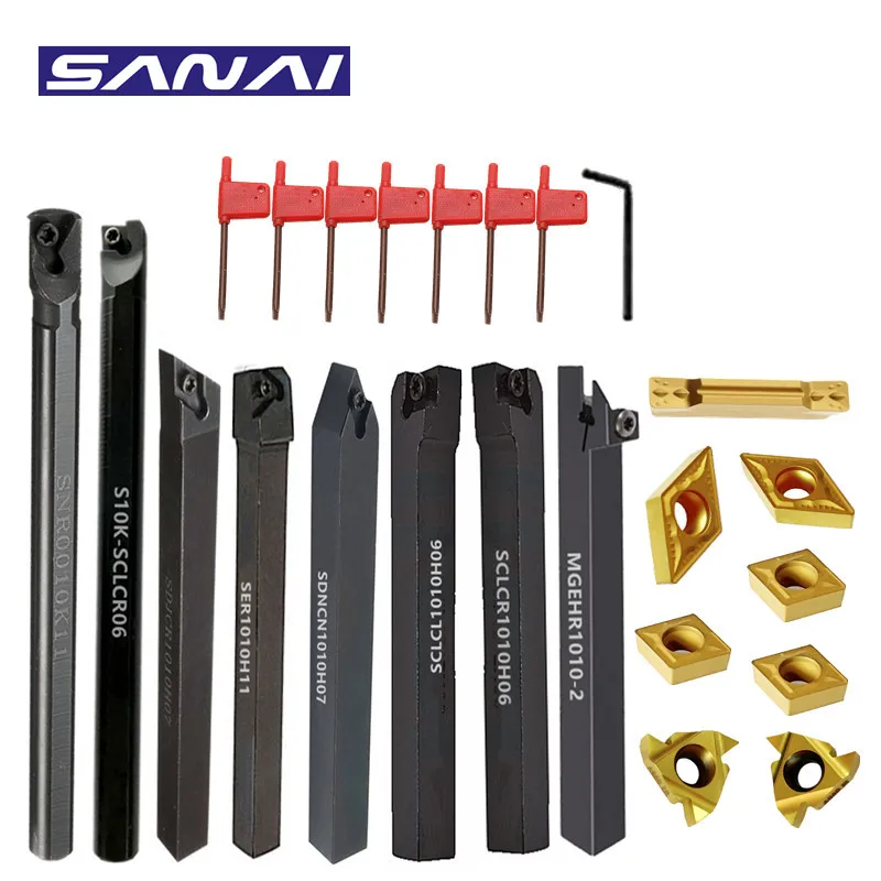 

SANAI 8 Sets of 10mm CNC Lather Turning Tool Holder Boring Bar Set With Carbide Inserts for Metal Machining Combined Cutting