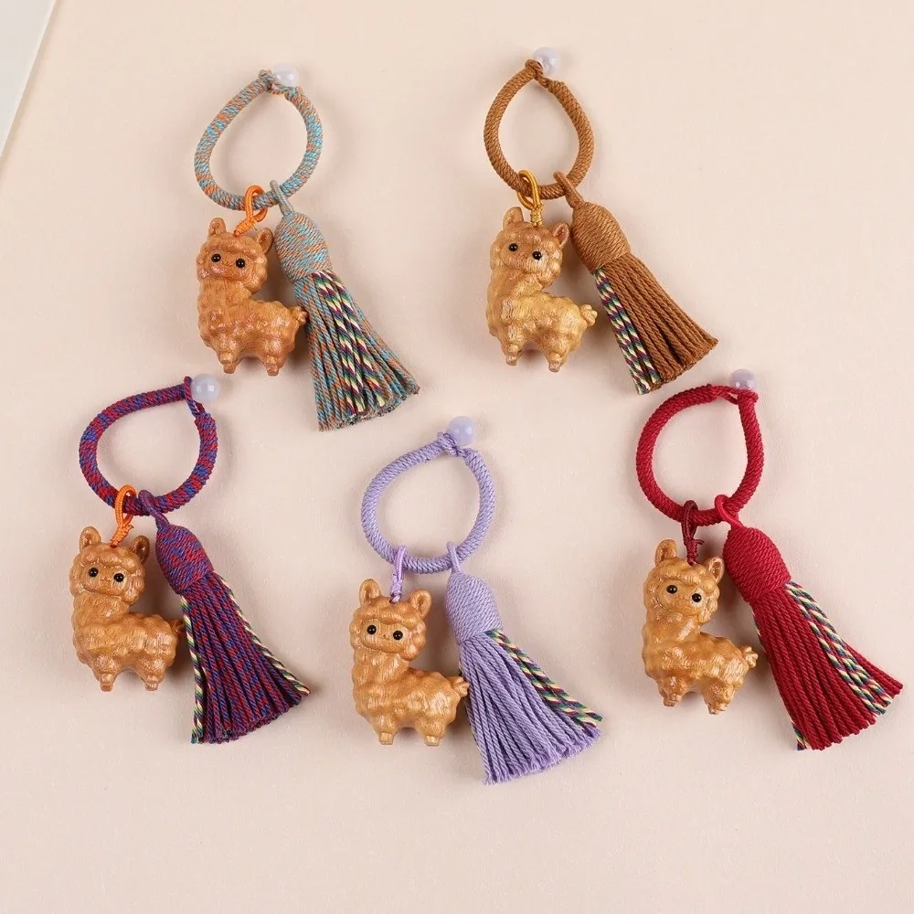 Wooden Pendant Wooden Sheep Keychain Multi-Color Tassel Cartoon Animal Wooden Lamb Keyring Decoration Alpaca Sheep Lamb