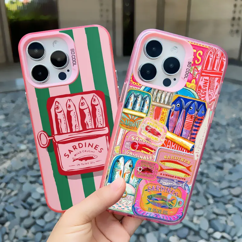 Funda de teléfono con láser de sardinas divertidas de pescado para IPhone 17 16e 16 15 14 13 12 11 Mini Pro Max X XR 8 Air Plus, funda trasera mate anticaída