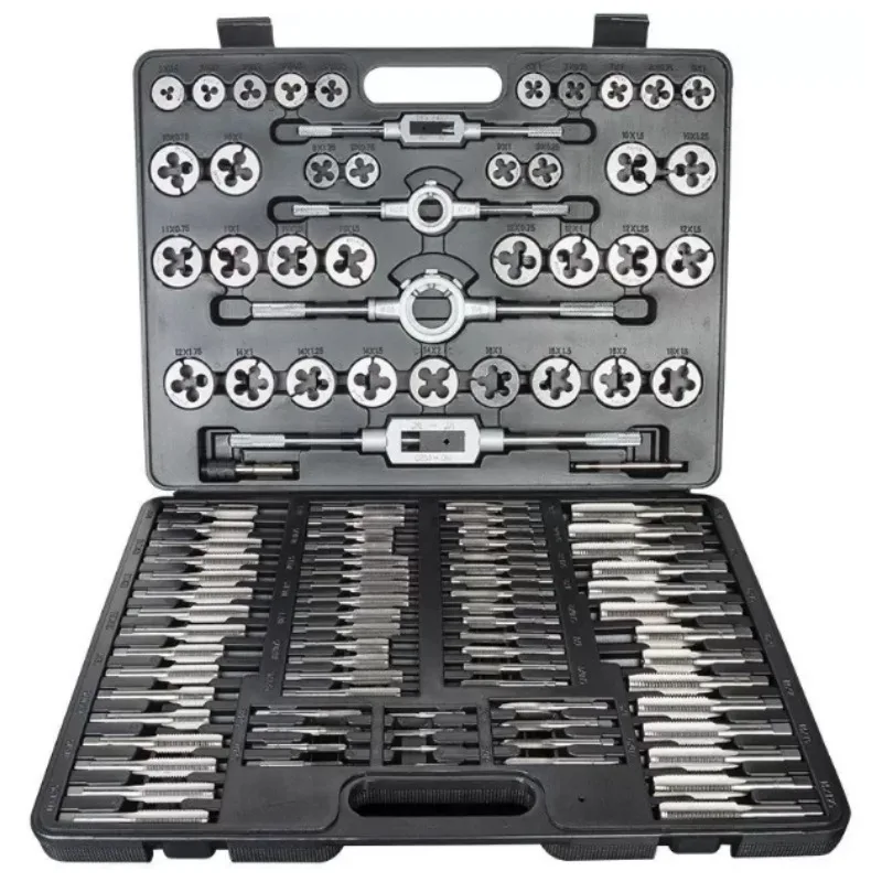 110PC Tap and Die Set Metric, Thread Repair Kit with Wrenches, Industrial Carbon Steel Hand Threading Tool for Mechanic