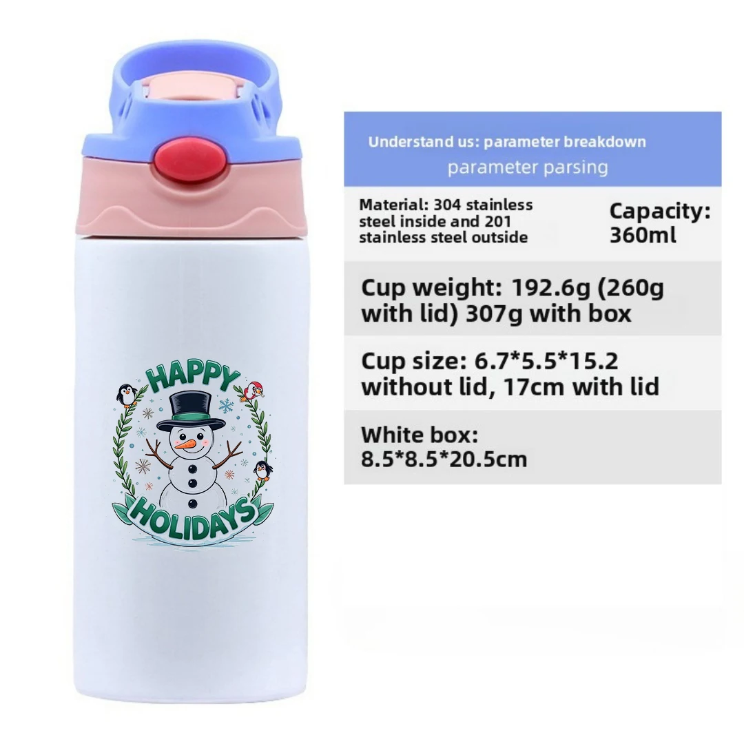 304 الفولاذ المقاوم للصدأ كوب معزول الكرتون ثلج كوب بقشة الاطفال زجاجة ماء محمولة الاحتفاظ الحراري عيد الميلاد نعم جديد #6